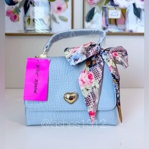 BETSEY JOHNSON Bag XOMANDY Top Handle Satchel w/ Scarf - Blue